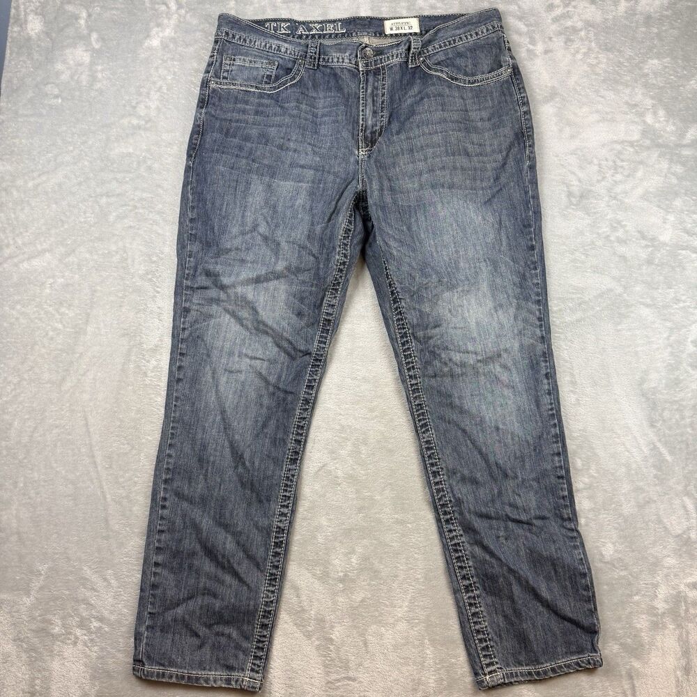 TK Axel Jeans Men's 38x32 Athletic Fit Straight Leg Medium Wash Denim Blue Pants